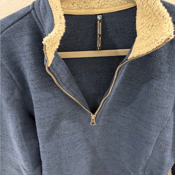 Women’s Kuhl Blue Sherpa-trimmed quarter zip sweater - Picture 2 of 6